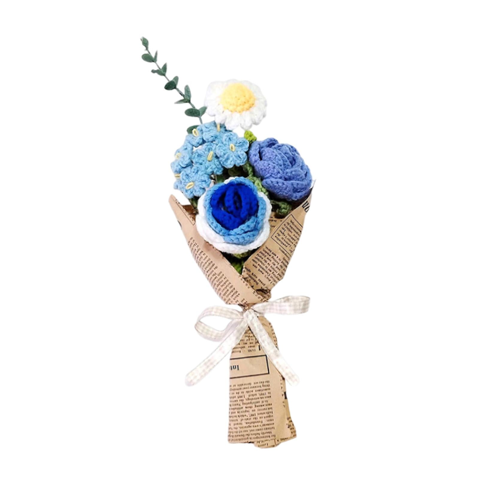 Completed Crochet Flowers Bouquet Durable Exquisite Handmade Knitted Bouquet Blue Completed Crochet Flowers Bouquet Durable Exquisite Handmade Knitted Bouquet Blue