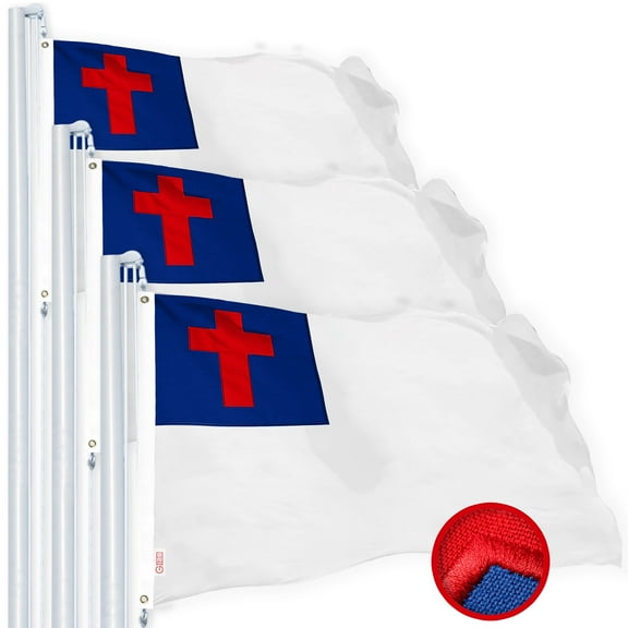 G128 3 Pack: Christian Flag | 4x6 Ft | StormFlyer Series Embroidered 220GSM Spun Polyester | Religious Flag, Embroidered Design, Indoor/Outdoor, Brass Grommets, Heavy Duty, All Weather