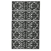 Ottomanson Easy Clean, Waterproof, Low Profile Non-Slip Indoor/Outdoor Rubber Stair Treads, 10" x 30" (5 Pack), Black Floral