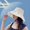 thumbnail image 3 of Sombrero de pescador ajustable con circunferencia de 55-58 cm, sombrero de ala grande para mujer, protector solar, sombrero plegable con encaje de perlas, 3 of 5