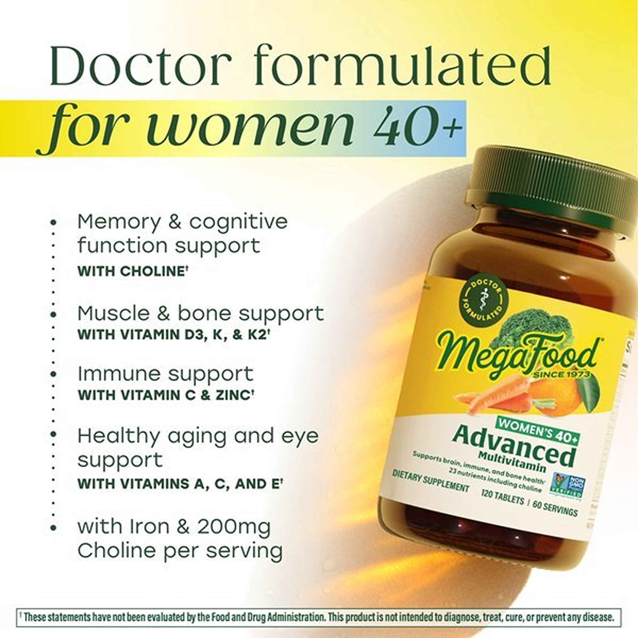 MegaFood Women's 40+ Advanced Multivitamin - Vitamins B, D3, K2 & Choline - 60 Servings