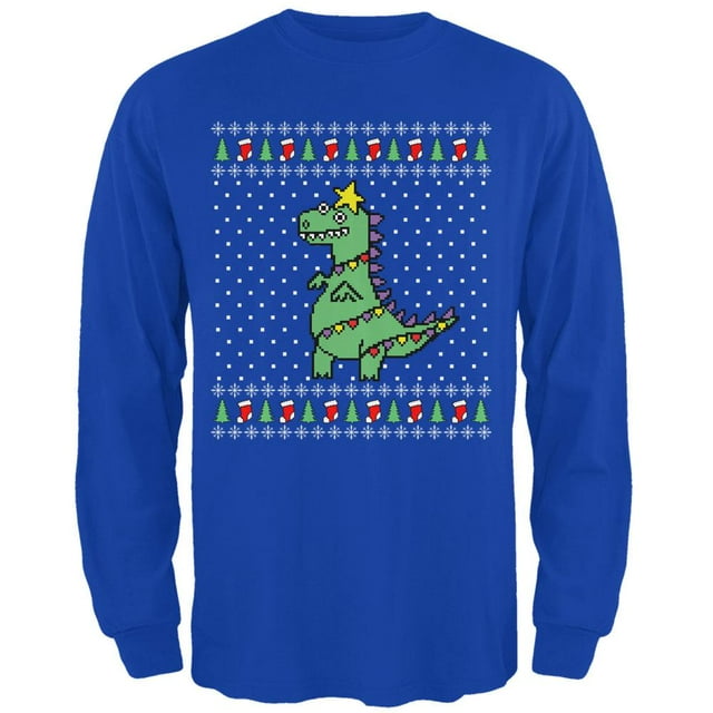 Grand Arbre Rex T Rex Chandail de Noël Laid T-Shirt à Manches Longues pour Hommes