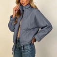 thumbnail image 5 of Women's Zip Front Quilted Jacket Ribbed Collar Cropped Drawstring Hem Casual Winter Jacket, 5 of 8