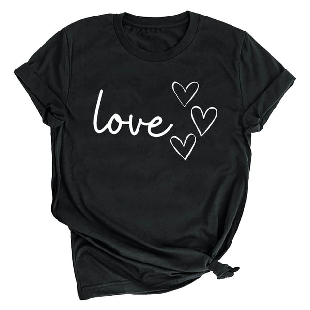 Diufon Hauts de la Saint-Valentin pour Femmes Décontracté Tendance Manches Courtes Col Rond Chemise Mignonne Imprimée Graphique Chandail Blouse