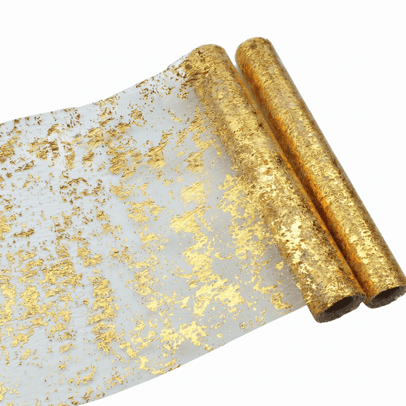 Gold Sequin Table Runner, 11"x108" Metallic Glitter Mesh Decor, Polyester Thin Table Runner for Wedding, Birthday, Christmas & Daily Use, 2 Pieces