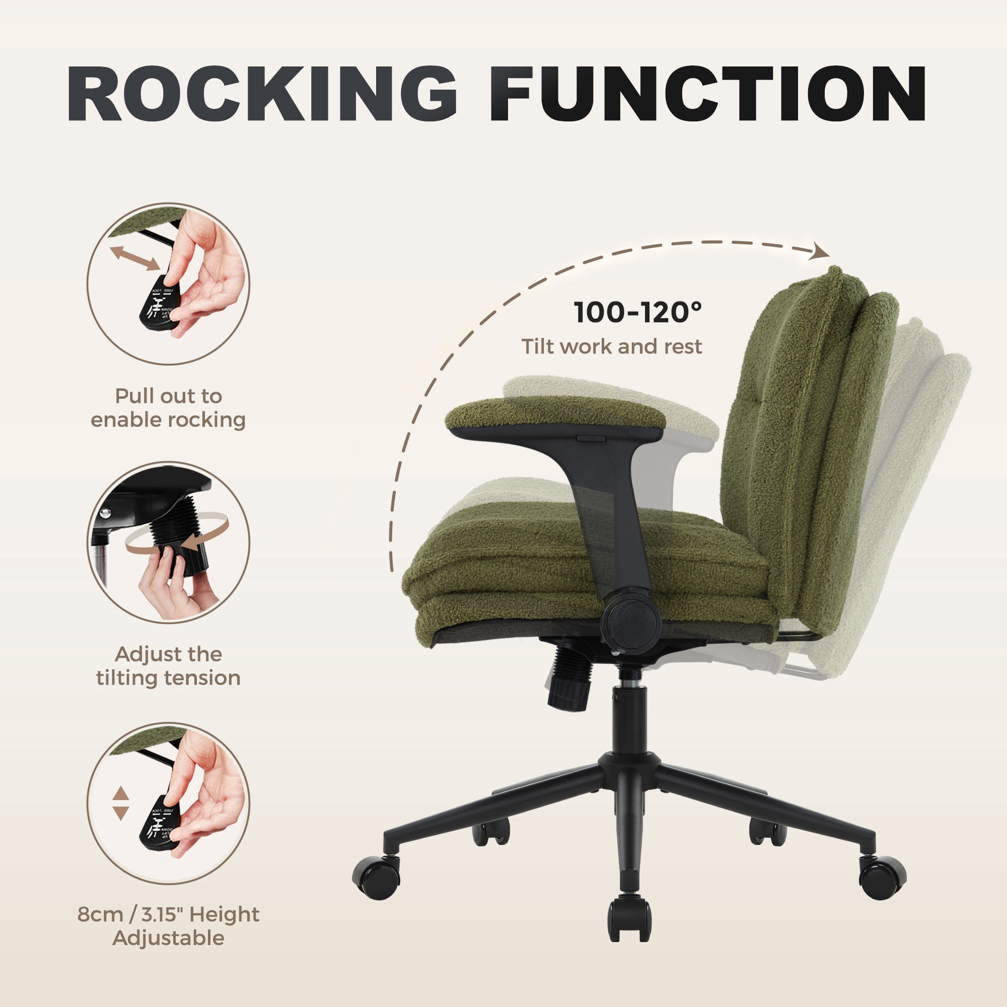 Criss Cross Chair with Wheels and Flip-Up Arms,Cross Legged Office Chair, Ergonomic Desk Chairs with Fabric Padded, Height Adjustable Wide Seat Swivel Chair for Home Office, Bedroom Vanity
