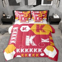 Homewish Personalized Initial K 7 Pieces Bedding Comforter Set For Female Men Adults,Blue White Full Bedding Set Lightweight,Geometric Honeycomb Hexagon Fitted Sheet Flat Sheet,Ultra Soft Home Decor