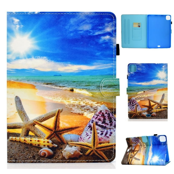 ELEHOLD Pattern Leather Case for iPad Air 11 inch 2024/Air 5th/4th Gen/iPad Pro 11" 2022/2021/2020/2018,Magnetic Clasp Folio Flip Smart Case Card Slots Kickstand Shockproof Cover,Sea