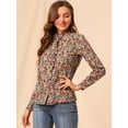 thumbnail image 2 of Camisa de manga larga Allegra K con cuello simulado y volantes Negro rojo M, 2 of 6