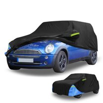 Unique Bargains Waterproof Car Cover Car Outdoor Full Car Cover 210D Oxford Cloth Black Blue with Door Zipper All Weather Rain Sun Snow Protection for Mini Cooper 2DR 2002-2021 395x175x135cm