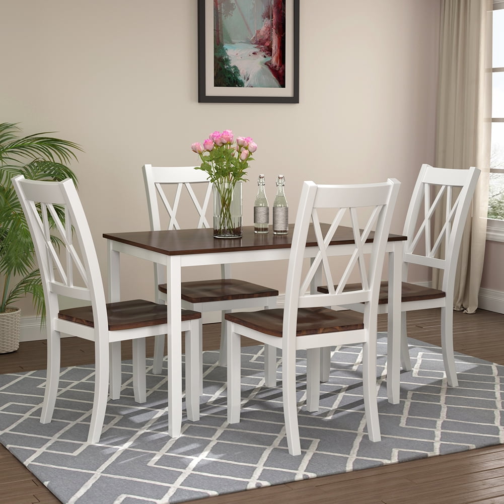 Kepooman 5-Piece Wooden Dining Table Set, White & Cherry Kepooman 5-Piece Wooden Dining Table Set, White & Cherry