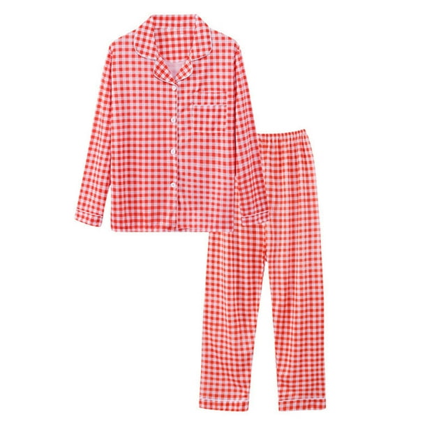 RKSTN Pajamas Set Pajamas for Women Set Boutons à Carreaux Décontractés à Manches Longues et Pantalons Lâches Deux Pièces à la Maison