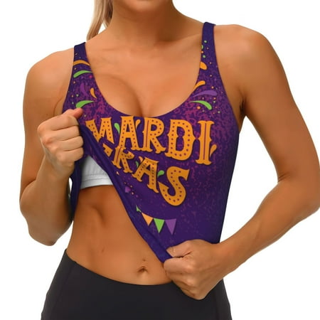 Goofa Mardi Gras2 Printed Sports Bras for Women  High Impact Running Bra Workout Crop Tank Tops Longline Sports Bra Push up-