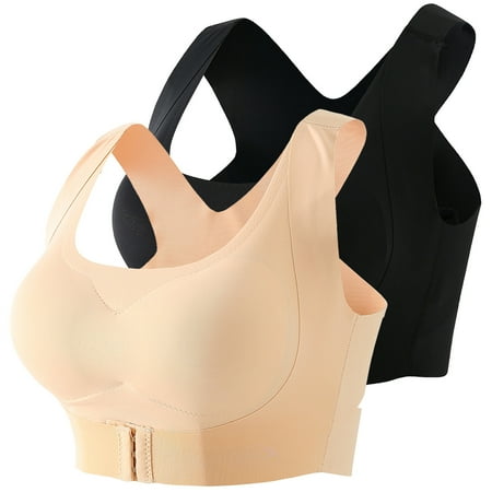 

Front Closure Support Sports Bras For Women Compression High Support Bra For Women s Every Day Exercise Double Support Criss-Cross Back Low Back Bra Seamless Yoga Bra Multicolor-2PC L