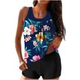 thumbnail image 2 of fanshangmao Solid Color Swim Bottoms & Printed Tankini Top 2 Piece Swimsuits for Women Modest Crew Neck Swimwear Beach Pool Party Set, 2 of 5