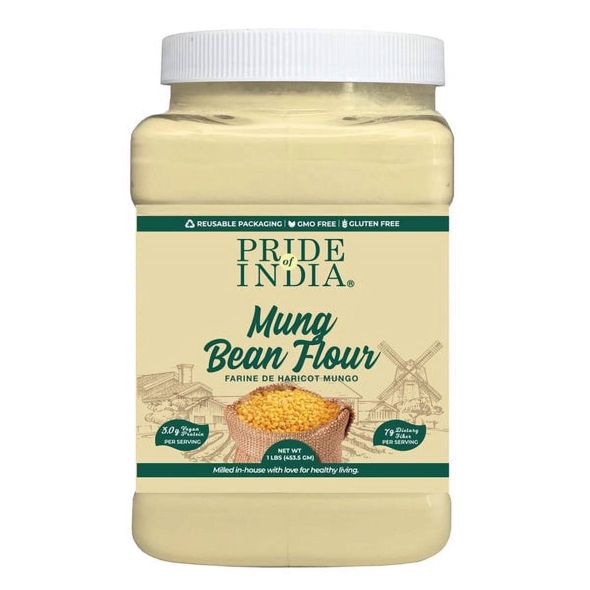 Pride of India - Pack of 6 - Mung Bean Flour, Great for Baking and Cooking, 1 lb Jars, Gluten-Free