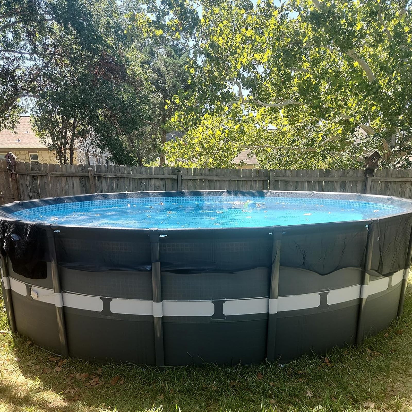 SLUMLOVE Freely cut 21ft Round Pool Leaf Net Cover - Pool Net Cover with 12 Pcs Swimming Pool Cover Clips - Leaf Net for 18ft Above Ground Pools