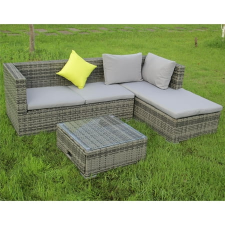 Aleko Rf3ngray Rattan Wicker 3 Piece Indoor Outdoor Sectional Furniture Lounge And Storage Table Set Gray Canada Aleko Rf3ngray Rattan Wicker 3 Piece, Rattan Furniture Indoor