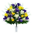thumbnail image 5 of Sympathy Silks Artificial Cemetery Flowers Yellow Tulips/Purple Iris 2 Bouquets & Saddle, 5 of 6