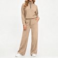 thumbnail image 7 of Mifsaly Womens 2 Piece Lounge Set Half Zip Pullover Top and Wide Leg Pants Casual Matching Outfit Drawstring Waist Relaxed Fit Soft Travel Airport Fall Winter, 7 of 7