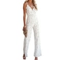 thumbnail image 2 of Musuos Women Elegant Jumpsuit, Spaghetti Straps V Neck Solid Color Lace Open Back One Piece Wide-leg Jumpsuits Long Playsuit, 2 of 8