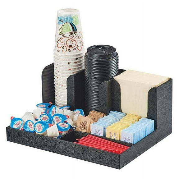 Cal Mil Black Durable ABS Plastic Cup/Lid/Napkin Classic Condiment Station, 14 x 11 x 6.5 inch -- 1 each.