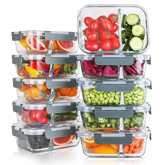 Contenedores de vidrio para preparación de comidas KOMUEE de 30 oz con 2 compartimentos, juego de 10