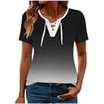 thumbnail image 3 of Uootdi Women's Tees Round Neck Short Sleeve Lace Up Gradient Print Tops Casual Street Style Soft Stretchy Relaxed Fit Tees Gift, 3 of 5
