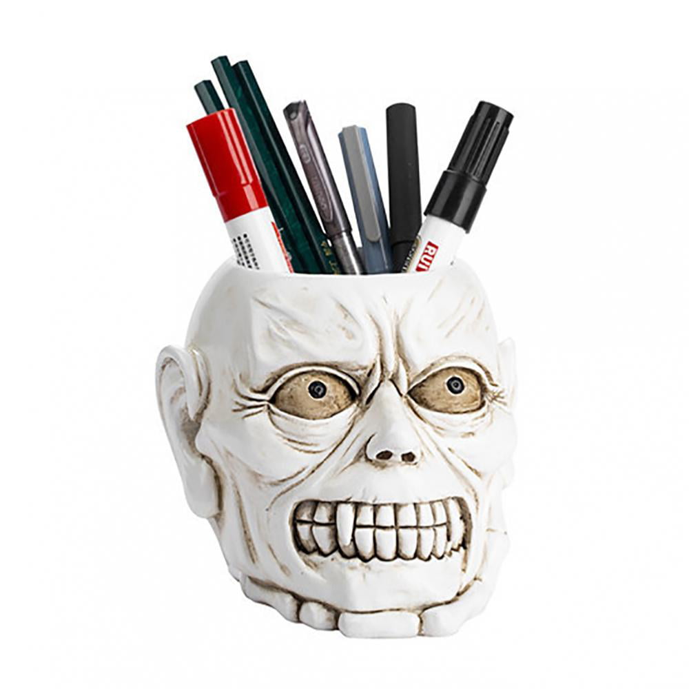 Skull Pen Pencil Holder Cup Organizer Creepy Eerie Halloween Choice of Colors 