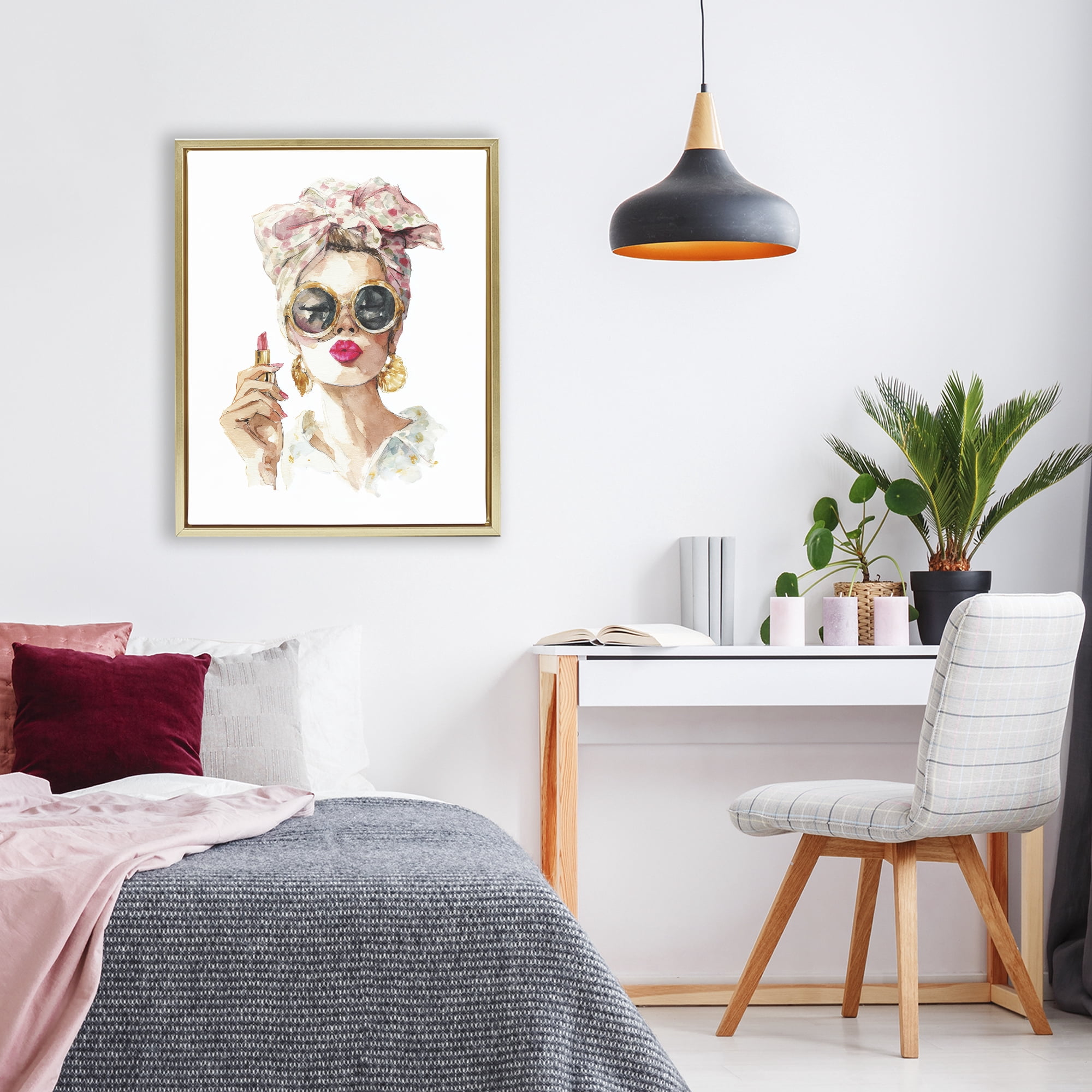 Stupell Industries Feminine Lipstick Spell Gold Framed Floater Canvas Wall Art, design by Svetlana Aleynikova