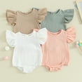 thumbnail image 3 of Gupgi Combinaisons Couleur Unie pour Bébés Filles Col Rond Manches Volantes Justaucorps Été, 3 of 9