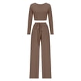 thumbnail image 4 of Women's 2 Piece Sets Fall Casual Outfits Long Sleeve Crop Tops Wide Leg Palazzo Pants Matching Tracksuits, M, 4 of 6