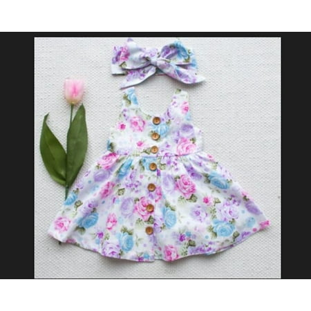 

Baby Girls Infant Floral Dress Toddler Summer Party Princess Dress+ Headband Set