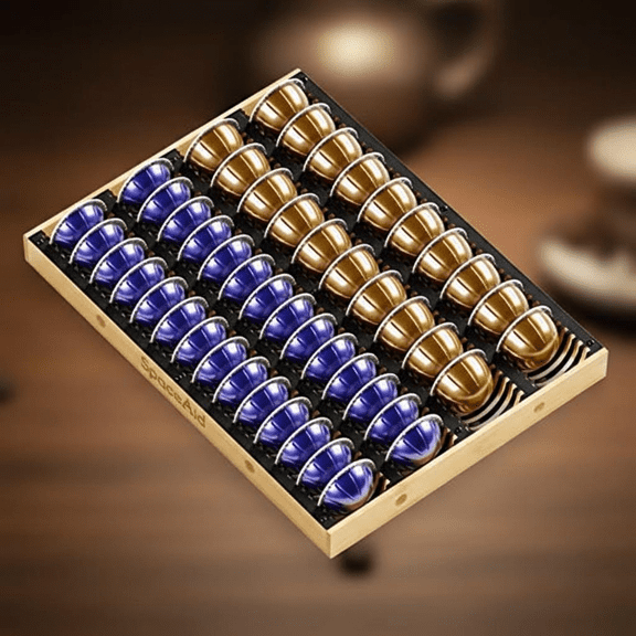 Bamboo Drawer Insert Organizer for Nespresso Vertuo Capsules, Compatible with 40 Large or 52 Small VertuoLine Coffee Pods, Storage Tray for Kitchen Countertop