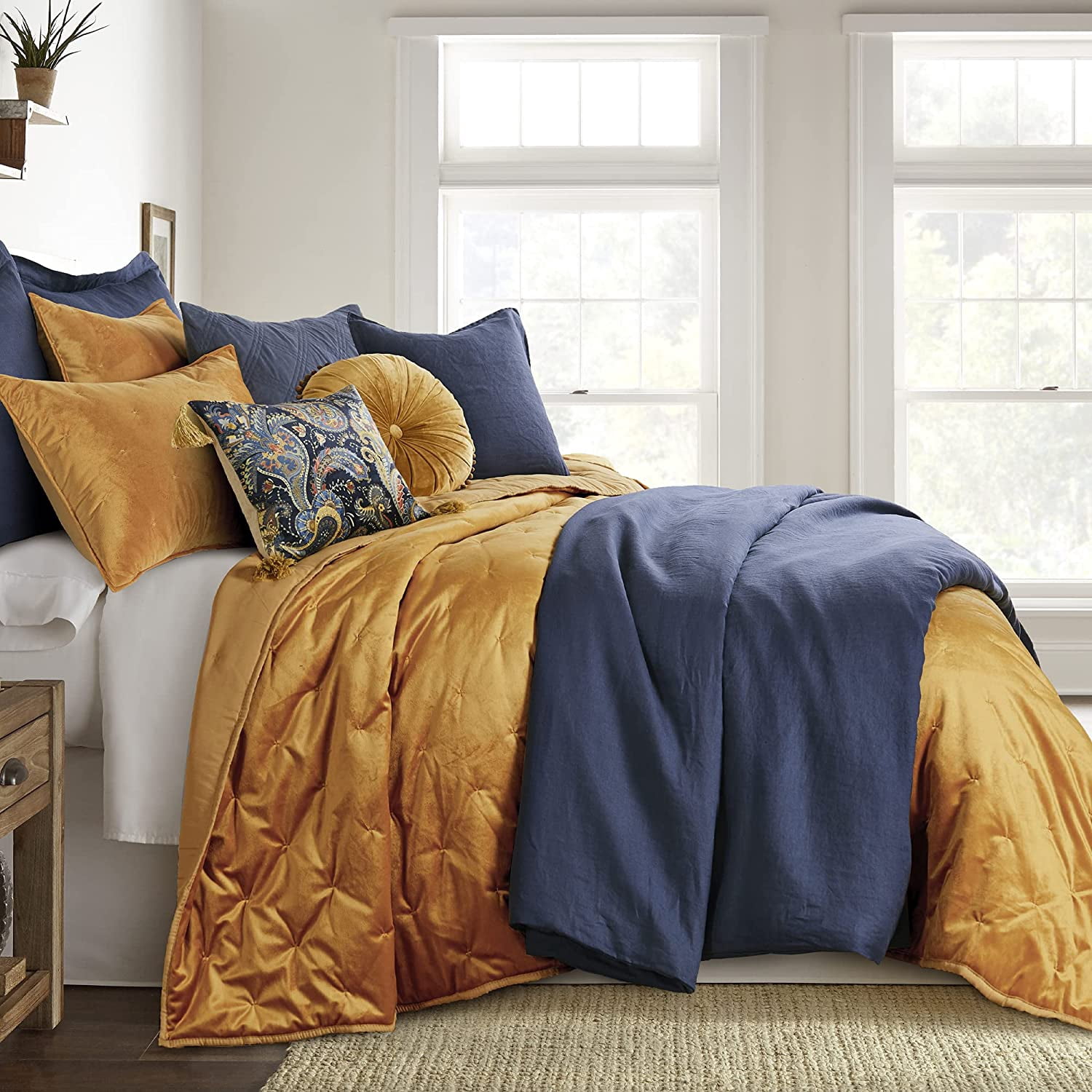 Birch Hill by Levtex Home - Calabria King/Cal King Quilt - Gold - Velvet - Dot Stitch Quilting - Quilt (106 x 92 in.) - Polyester Velvet
