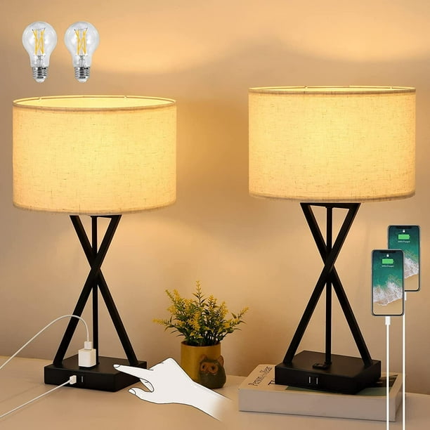 Set Of 2 Bedside Lamps Touch Control 3 Way Dimmable Modern Nightstand Table Lamp