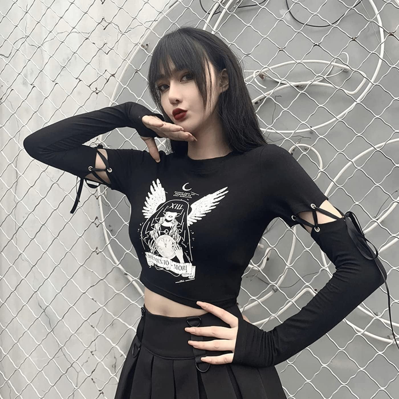 y2k black crop shirt - Polytoria