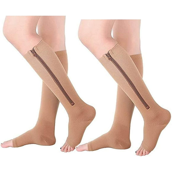 TZZT 2 Pair Zipper Compression cal Toeless Zip Easy on off 15-20 mmHg for Swollen Sore Legs