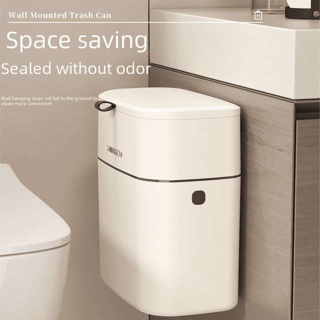 Papelera colgante de pared para baño, papelera colgante cuadrada grande para inodoro doméstico con tapa abatible