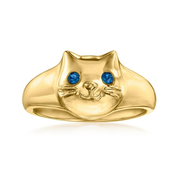 Ross-Simons 18kt Gold Over Sterling Cat Ring With London Blue Topaz Accents, Women's, Adult