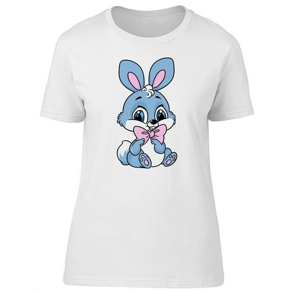 Cute Blue Bunny With Pink Bow Tee Women's -Image by Shutterstock