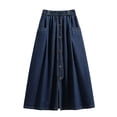 thumbnail image 6 of Curuila Womens Denim Skirts With Pocket Solid Color Elastic Waistband Elegant Long Skirts For Women Size L, 6 of 6