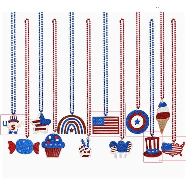 KAKOWELY 5 collares de cuentas patrióticas del 4 de julio, Día de la Independencia, recuerdos de fiesta del 4 de julio, decoraciones para celebraciones, accesorios
