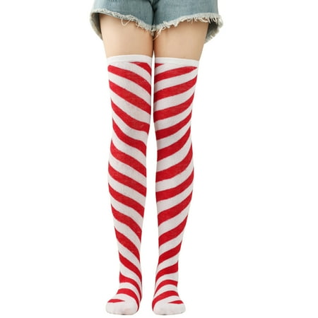 

SIEYIO Christmas Striped Over Knee Long Socks Thigh High Stockings for Woman Clothing Accessories for Party Performance Cosplay