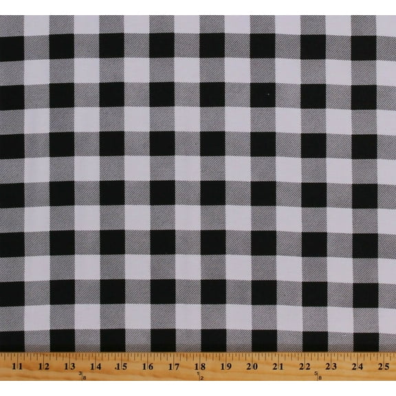 Flannel Black and White Buffalo Plaid 1" Checks One-Sided 44" Wide Cotton Flannel Fabric Print by the Yard (6511M-2C)