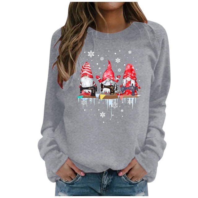 Femmes de Noël Pull Imprimé Sweatshirt de Mode Graphique Long Sleeve Fermeture Blouse Col Rond Hiver Cardigan Veste Mi-Longueur Hoodie Soft Outwear