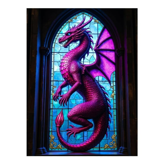 Diamond Art Kit for Adults, Fantasy Stained Glass Dragon Design Diamond Painting for Adults Beginners, 5D DIY Diamond Art Painting Kits, Colorful Diamond Painting Craft for Home Decor 12x16