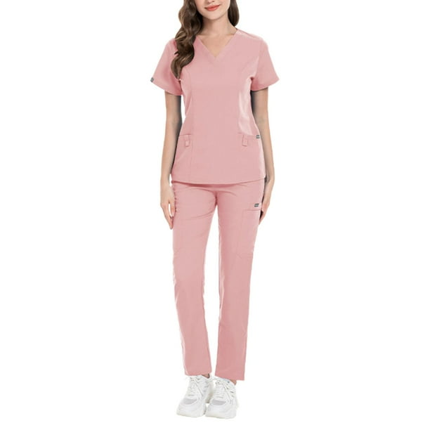 Conjunto médico de enfermería transpirable jinwen con bolsillos ropa de trabajo pantalones superiores de enfermera para mascota Rosa XS