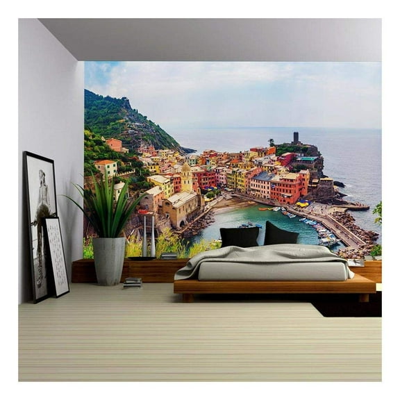 wall26 - Vernazza in Cinque Terre, Italy, View from Mountain Trekking Path - Removable Wall Mural | Self-Adhesive Large Wallpaper - 100x144 inches