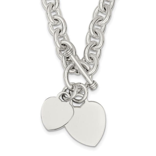 Sterling Silver Engraveable Heart Disc on Fancy Link Toggle Necklace (Weight: 88.15 Grams, Length: 18 Inches)